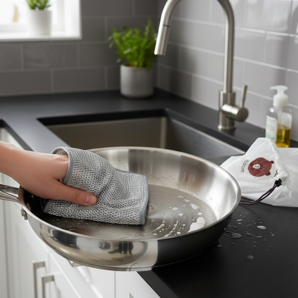 Combo Deal – 2 Pcs Metal Wire Cleaning Cloths with 1 Bear Design Food - Image 3