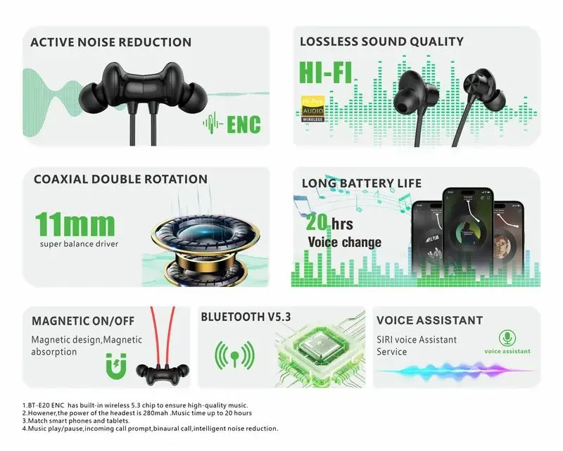 Erorex Bt E20 Enc Wireless Neckband Earphones - Image 3