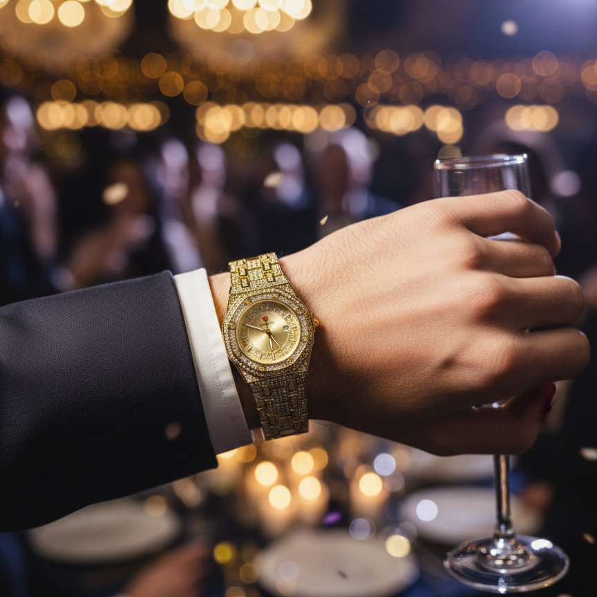 Luxury Gold Diamond-Studded Wrist Watch - Image 4