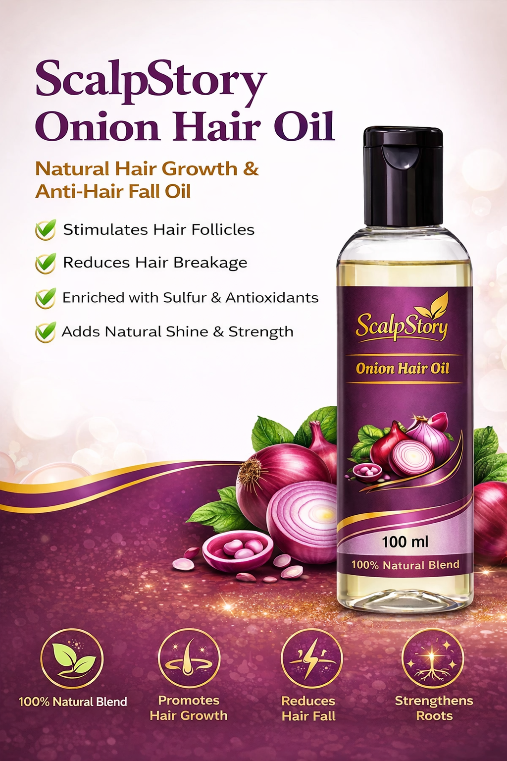 Onion Hair Oil – Natural Hair Growth & Anti-Hair Fall Oil with Sulfur &