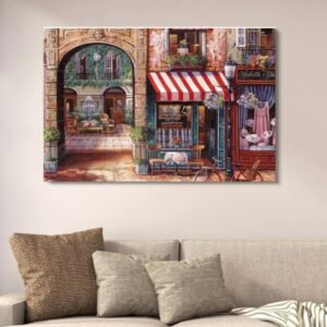 Romantic European Café Wall Art Canvas | Vibrant Street Scene Painting