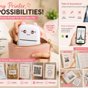 Mini Cat Bluetooth Thermal Pocket Printer – Inkless Portable Photo & Label Printer