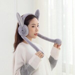 Cute Jumping Rabbit Earmuffs Hat with Moving Ears – Plush Airbag Toy Cap for Kids (Random Color)