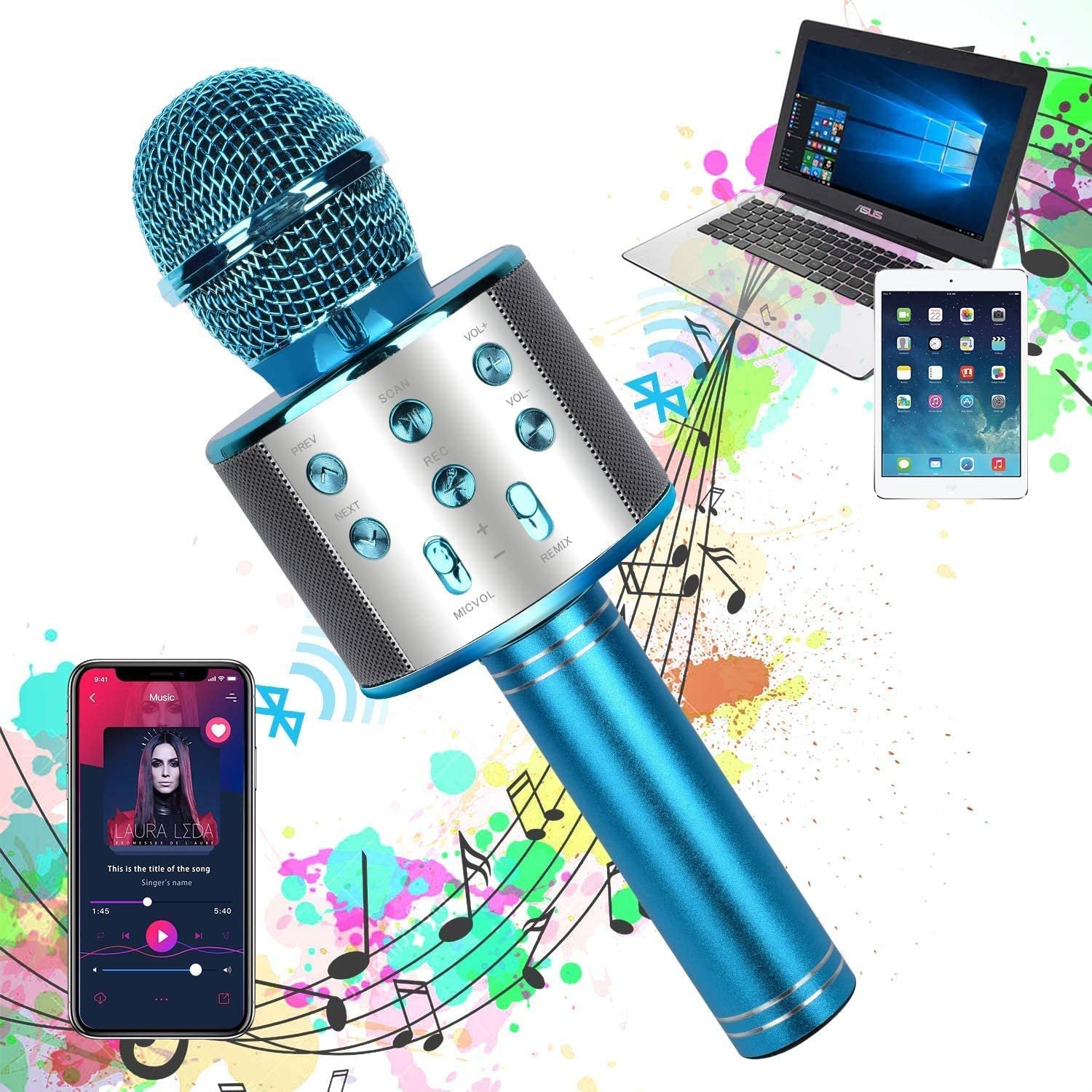 Bluetooth Handheld Karaoke Speaker Player Machine For Kids Adults...