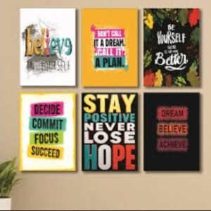 Set of 6 Sticky Wooden Frames for Home Office Wall Decore / Sticky
