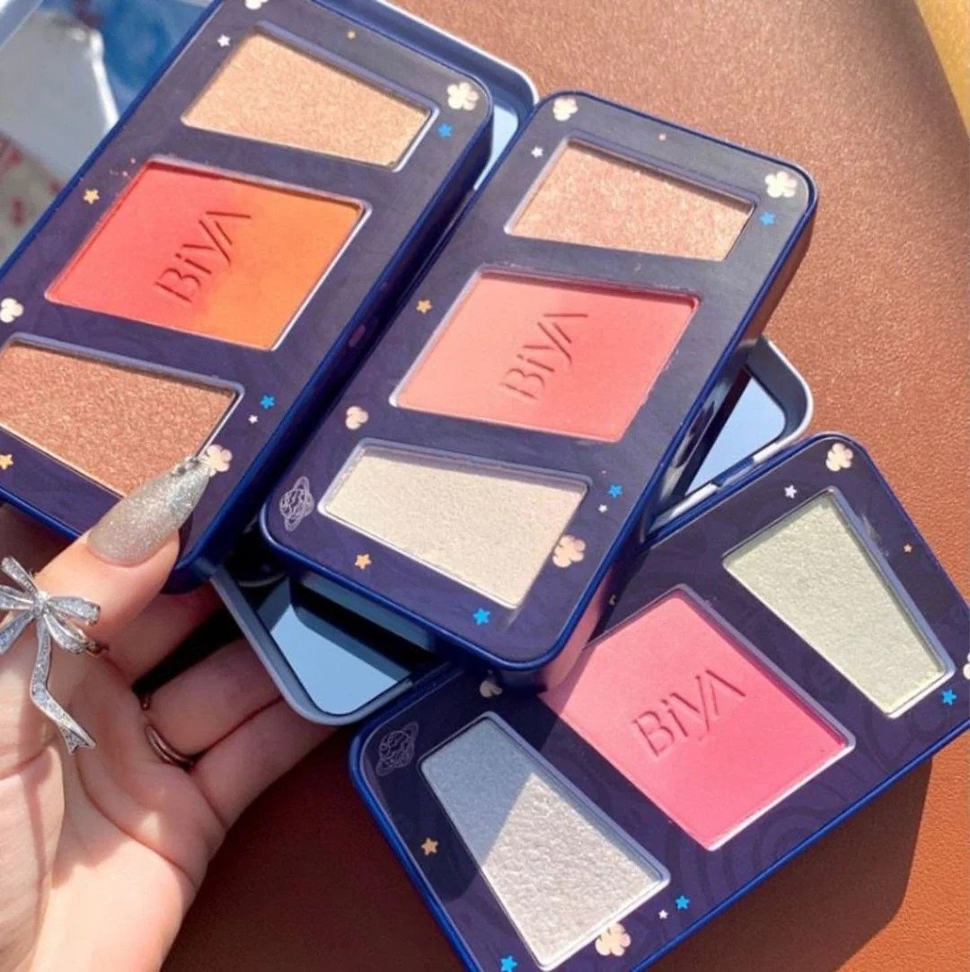 3 In 1 Colors Facial Blush Gradual Powder Blusher Shimmer...