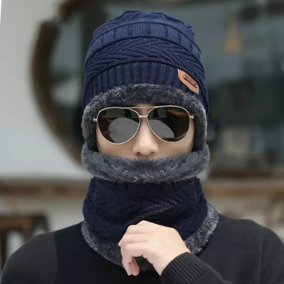 Winter Cap And Neck Elastic Knitting Thick Fleece Warm Woolen...