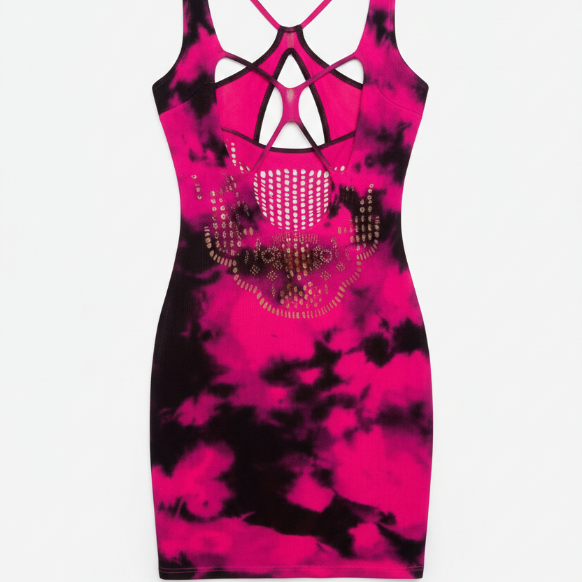 Exotic Criss-Cross Neck Tie-Dye Stocking Night Dress for Women
