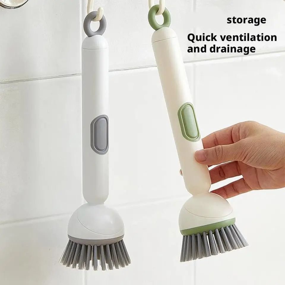Kitchen Cleaning Adjustable Handle Brush with Soap Dispenser Refillable - Image 4