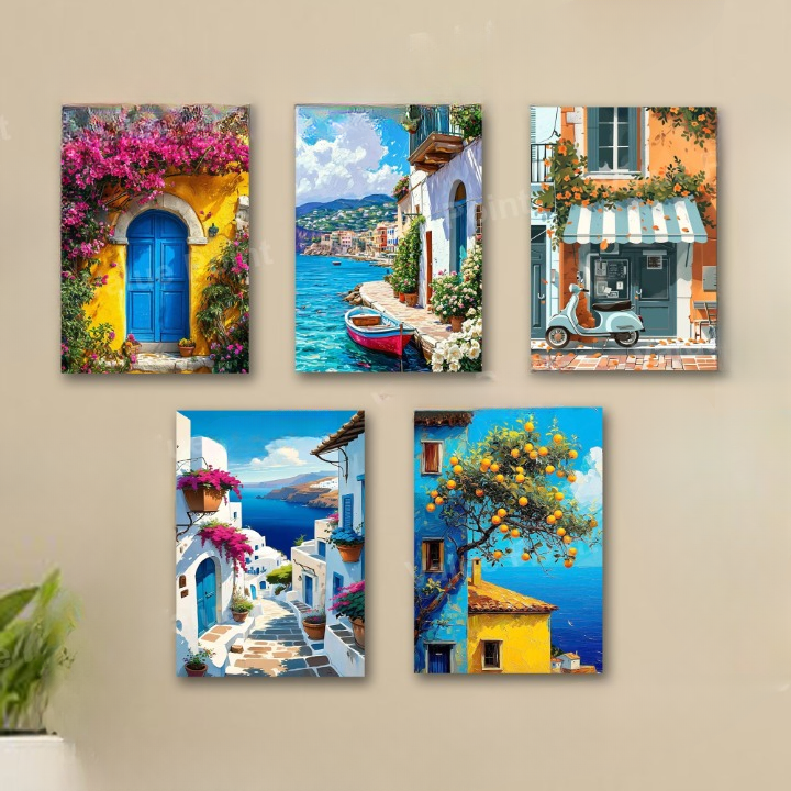 Set Of 5 Italian Mediterranean Vintage Homes Aesthetic Art Themed...