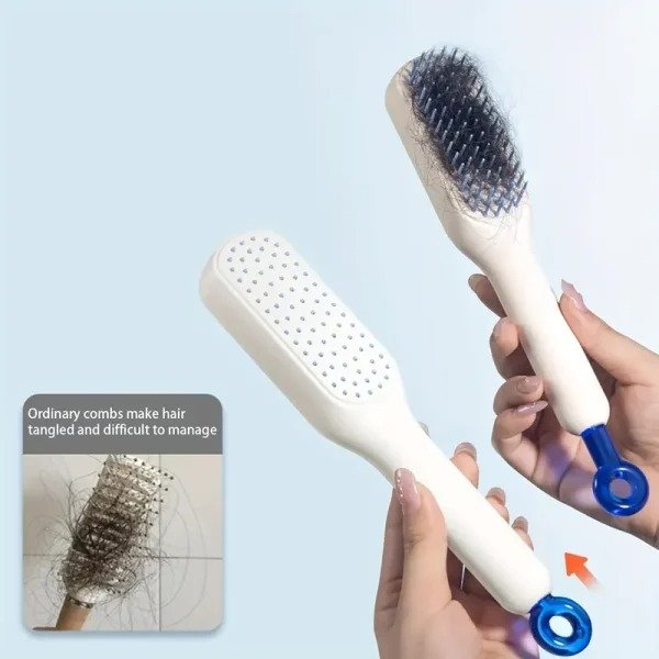 Self Cleaning Magic Hair Brush, One-Click Cleaning Telescopic Hair...