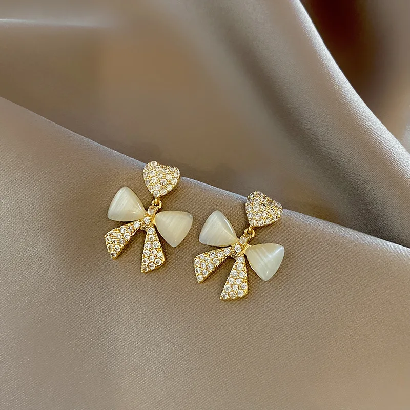 Heart Bow Zircon Korean Stud Earrings For Women