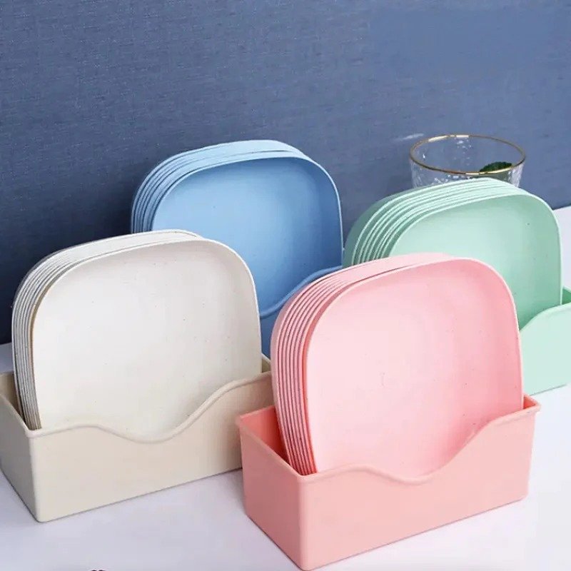 10Pcs Plates Set With Holder (Random Colours) - Image 4