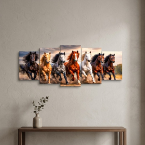 Seven Galloping Horses Panoramic Wooden Wall Art Frame Set
