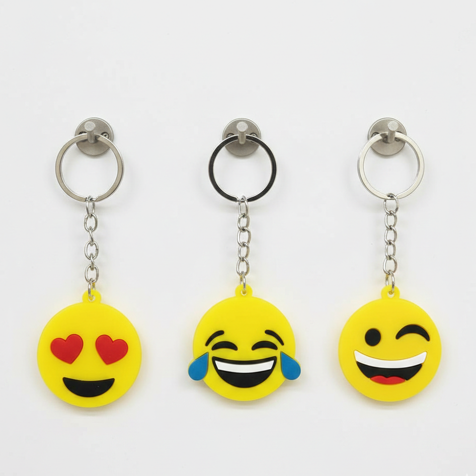 Pack of 3 Assorted Round Emoji Reaction Keychains - Image 3