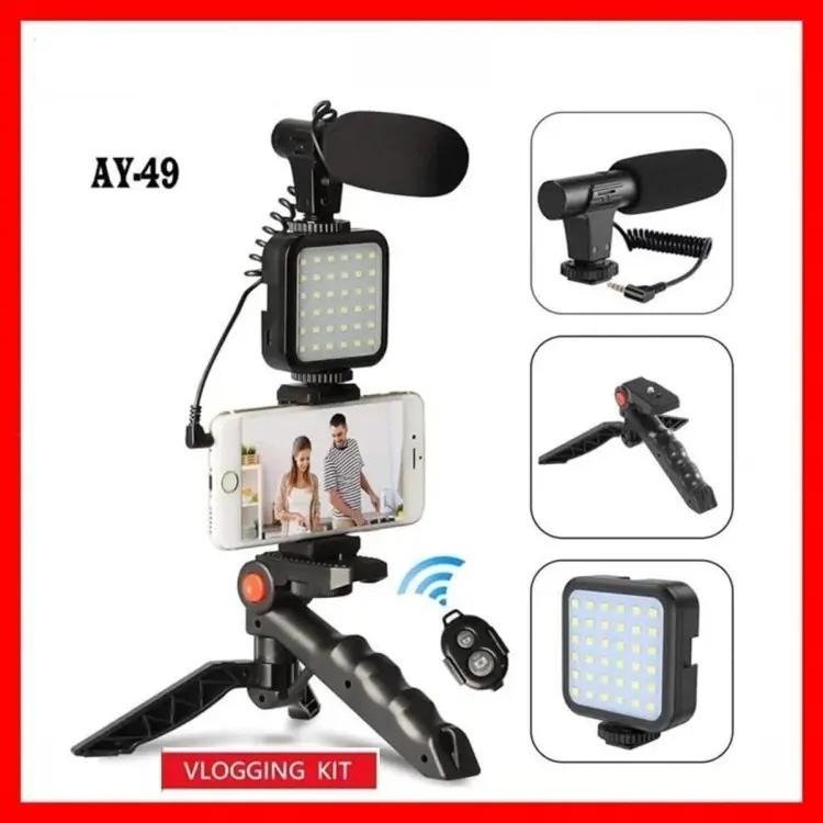 Ay-49 Vlogger Kit | Microphone, LED Fill Light, Mini Tripod &