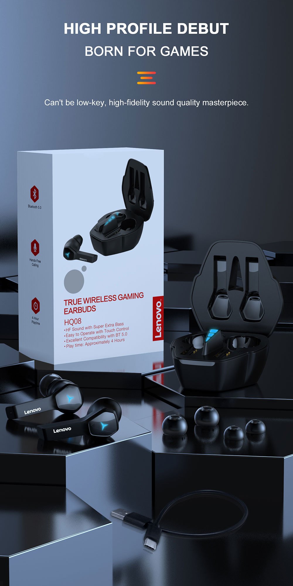 Professional Lenovo Hq08 Tws Gaming Earbuds Low Latency Hifi Sound... - Image 2