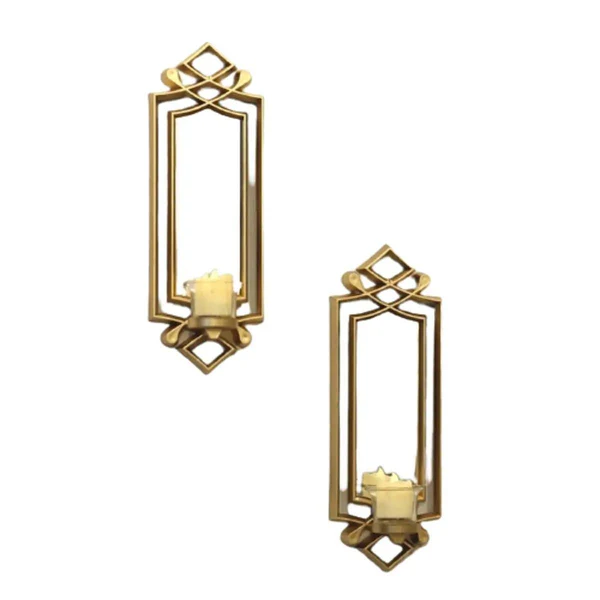 2 Pcs Fancy Wall Mirror &Amp; Candle Stand Decor For Home &Amp; Office