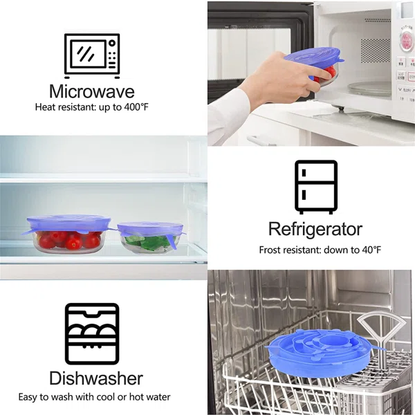 6Pcs Kitchen Reusable Silicone Seal Lid, Universal Silicone... - Image 4