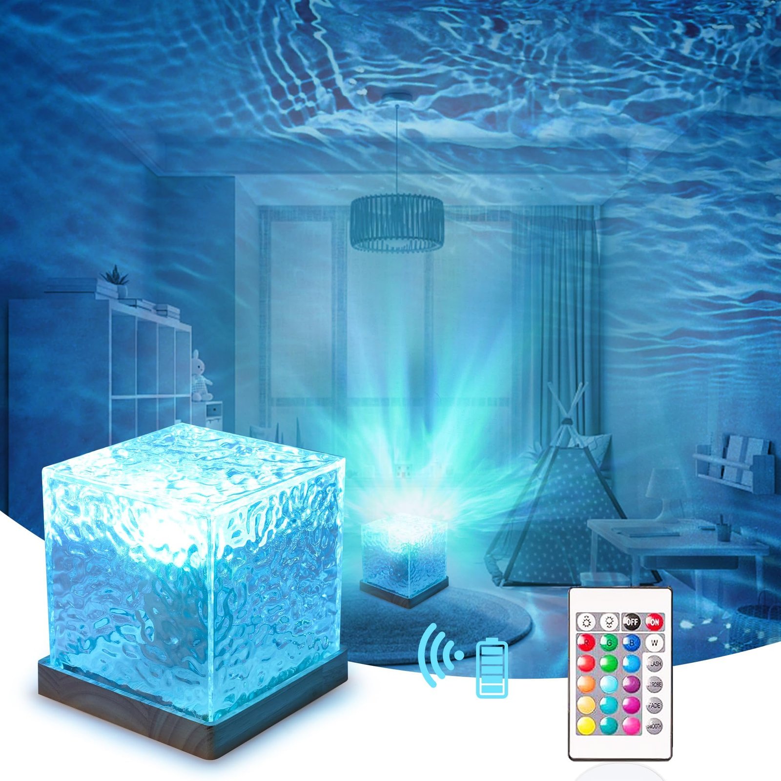 Dynamic Rotating Water Ripple Night Light Milti Colors Flame... - Image 3