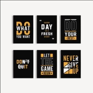 Set of 6 Sticky Wooden Frames for Home Office Wall Decore / Sticky