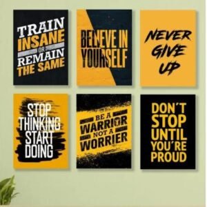 Set of 6 Motivational Quotes Wooden Tiles for Wall Decoration Sticky
