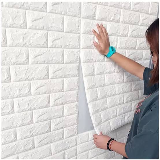 (1Piece )3D Wall Stickers Faux Brick White Brick - Image 3