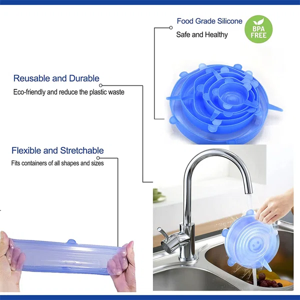 6Pcs Kitchen Reusable Silicone Seal Lid, Universal Silicone... - Image 3