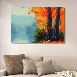Autumn Forest River Canvas Art