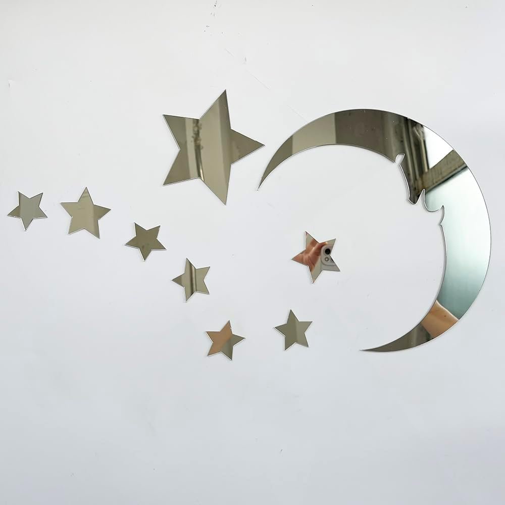 15 Stars And 1 Moon Silver Acrylic Wall Stickers / Stickers Decals...