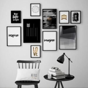 Set of 10 Modern Motivational Photo Frames Black and White