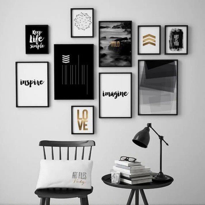 Set of 10 Modern Motivational Photo Frames Black and White