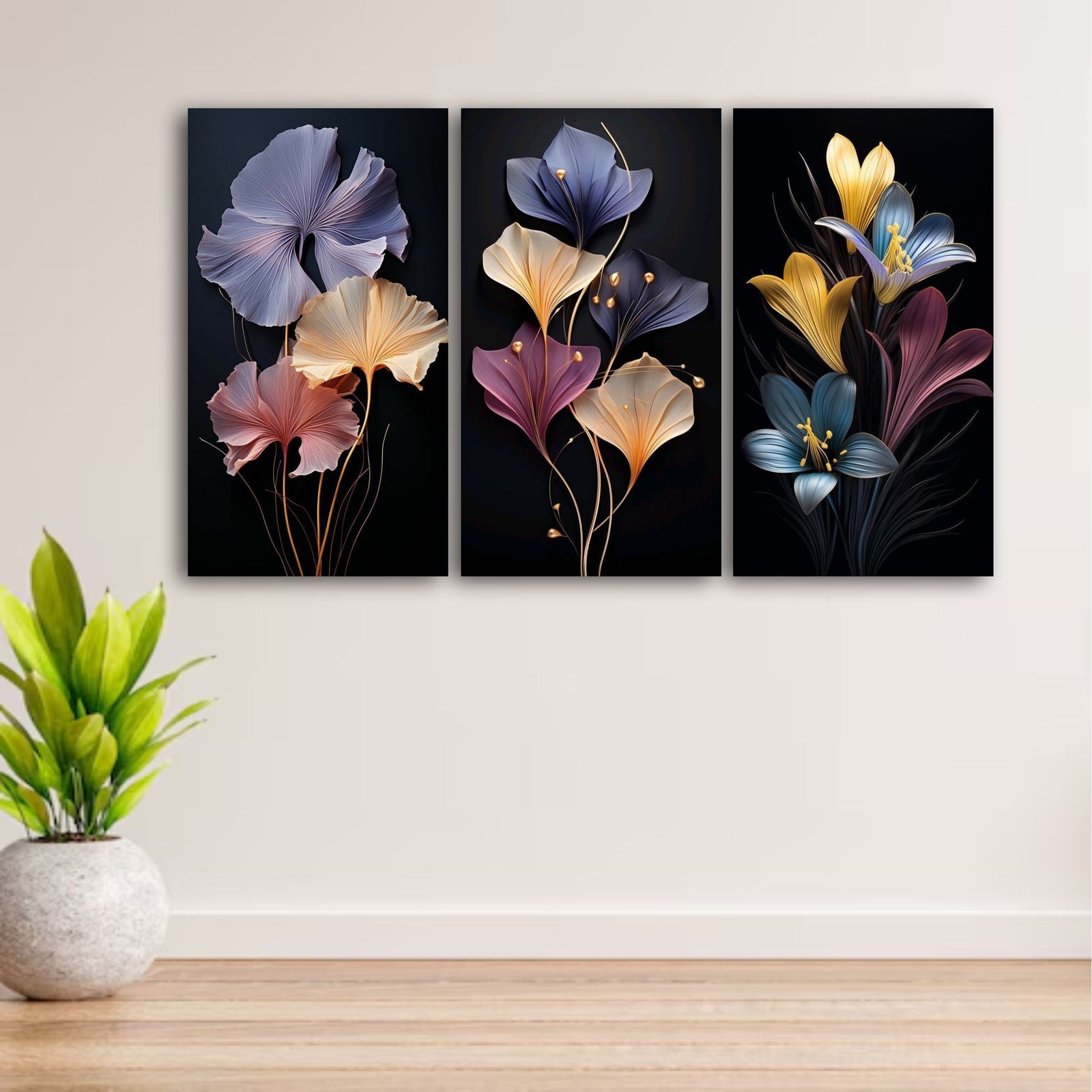 Set Of 3 Flowers Art Wooden Frames For Wall Decoration / Sticky...