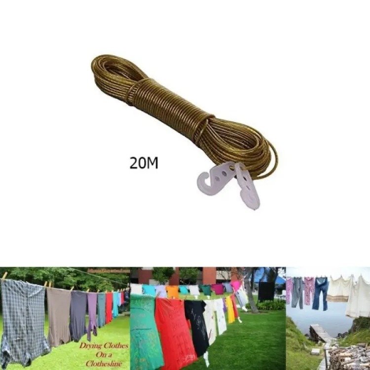 20 Meters Clothesline Laundry Wet Rope Pvc Coated Strong Metal...
