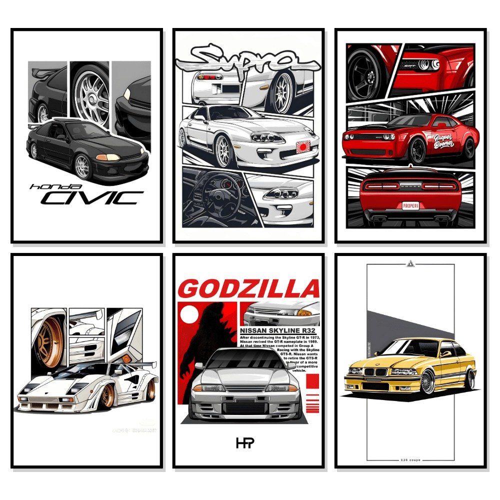 Racing Cars Jdm Honda Civic Lamborgini Supra Wall Posters Wall...