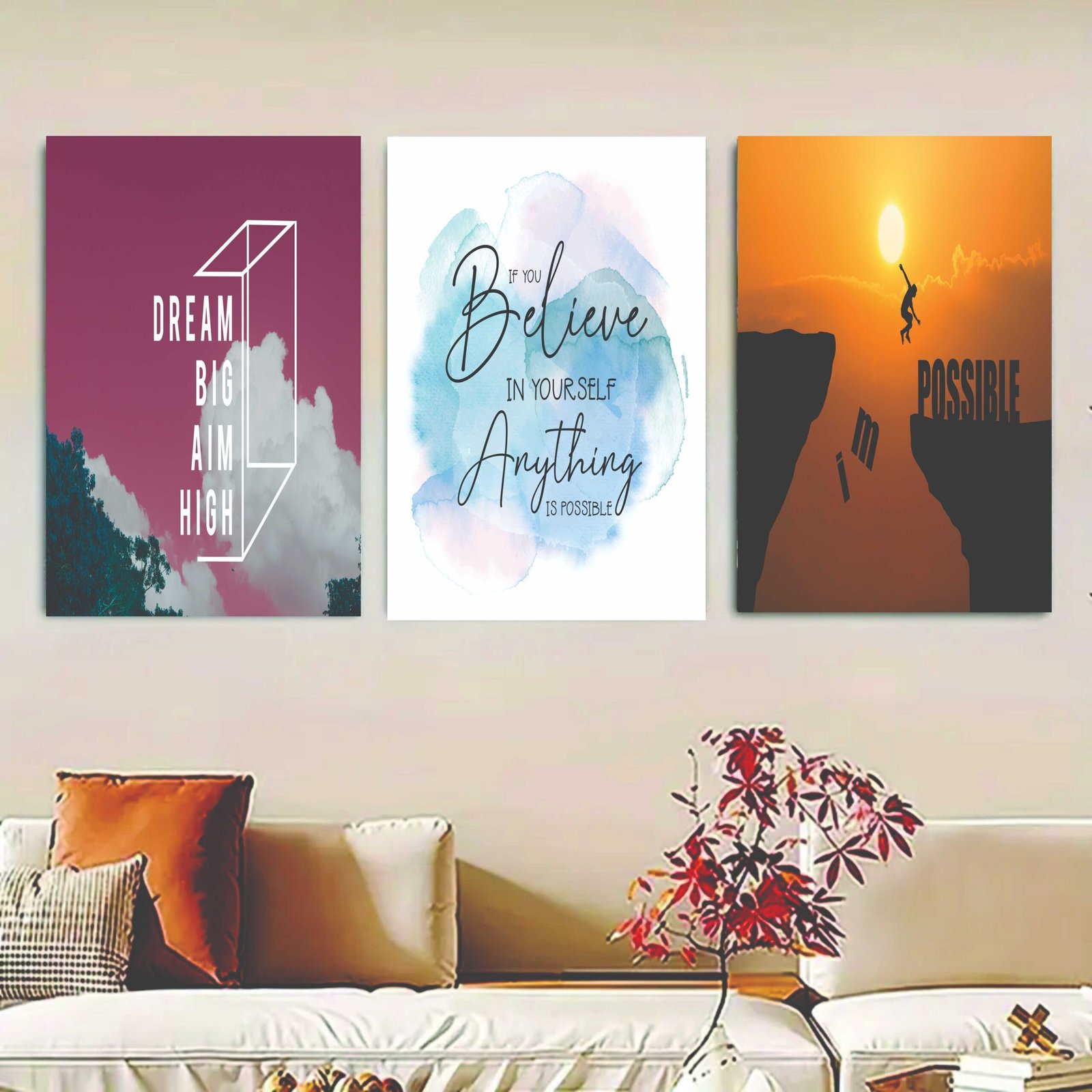 Set Of 3 Motivational Sticky Canvas Frames For Wall Decore /...