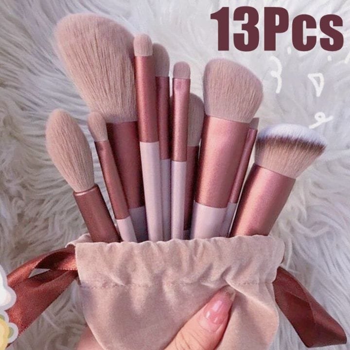 13 Piece Makeup Brush Set with Matching Storage Pouch Professional Soft