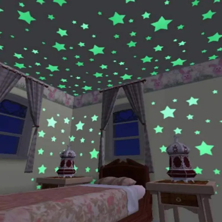 Pack Of 100 -  Multicolor 3D Glowing Star Night Dark Room Decor