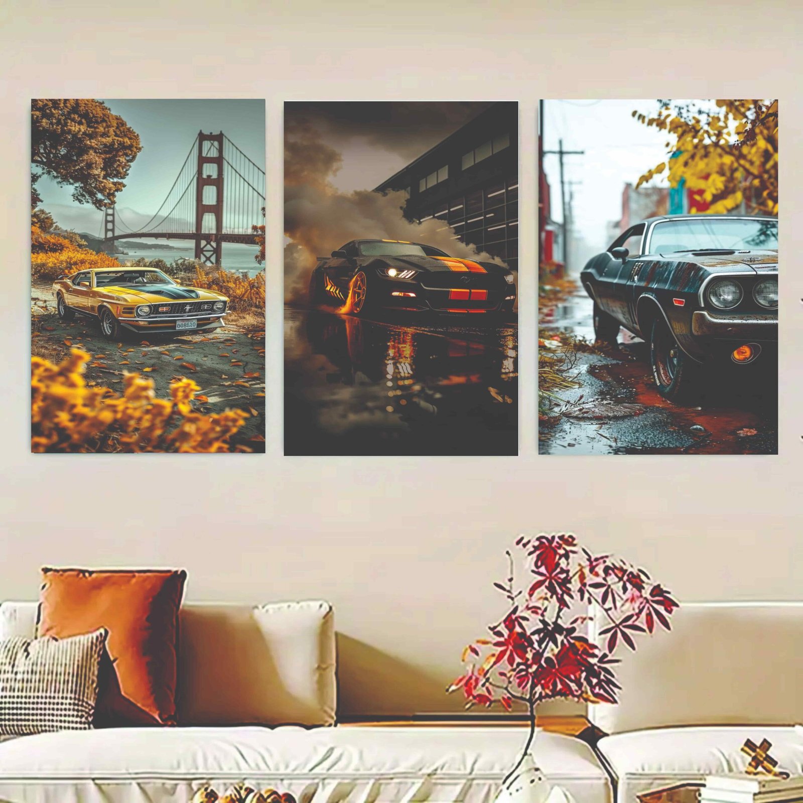 Set Of 3 Luxary Cars Sticky Canvas Frames For Wall Decore / Sticky...