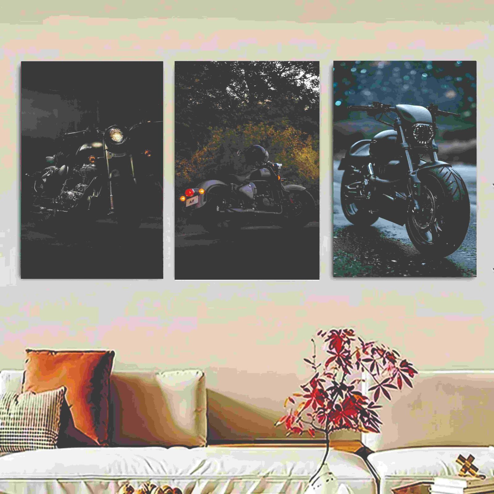 Set Of 3 Bikes Sticky Canvas Frames For Wall Decore / Sticky...