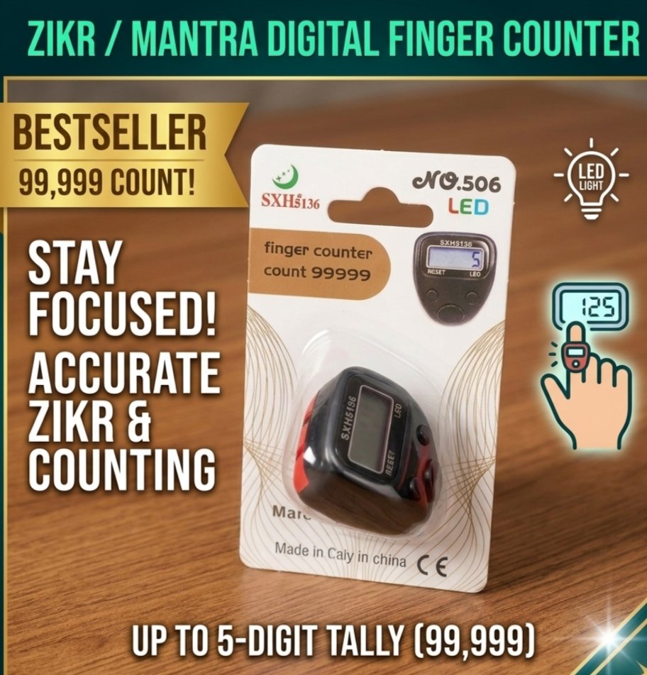 Digital Finger Counter LED Electronic Tasbeeh & Tally Counter 99999 Counts