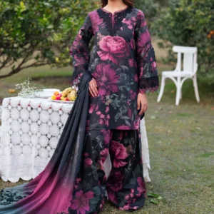 Iznik Digital Printed 3pc Embroidered Lawn Unstitched Suit with Chiffon