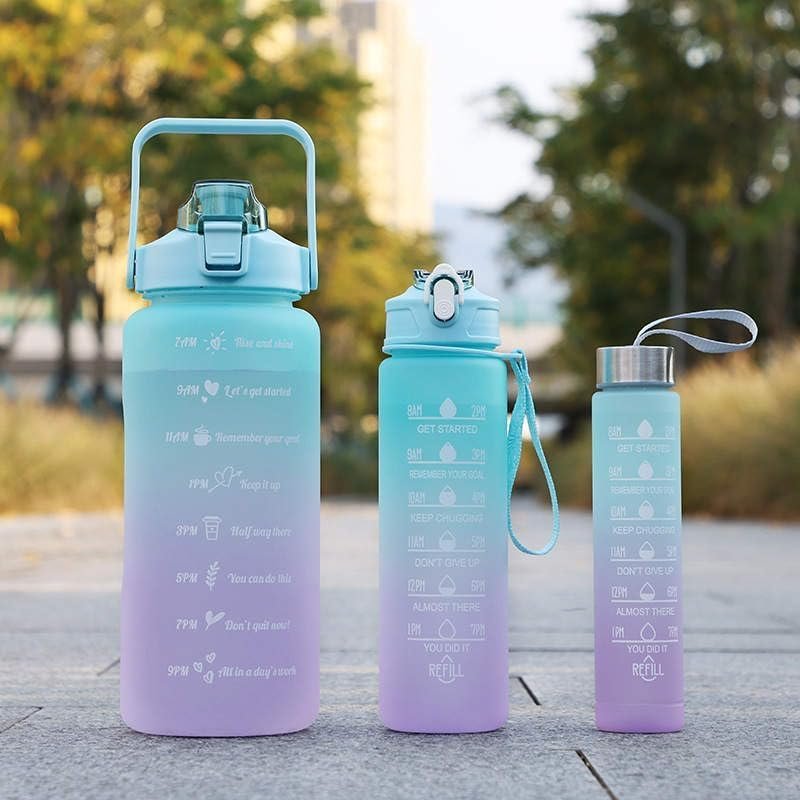 Sports Water Bottles 3 Pcs Set With Motivational Time Marker &Amp;... - Image 4