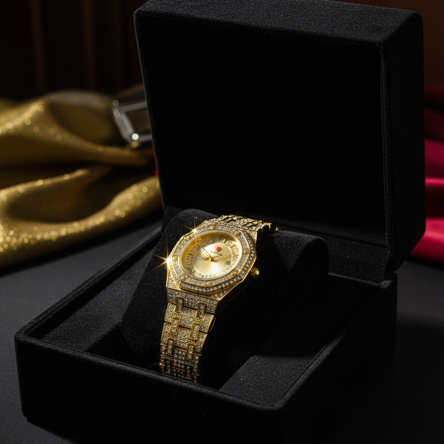 Luxury Gold Diamond-Studded Wrist Watch - Image 2
