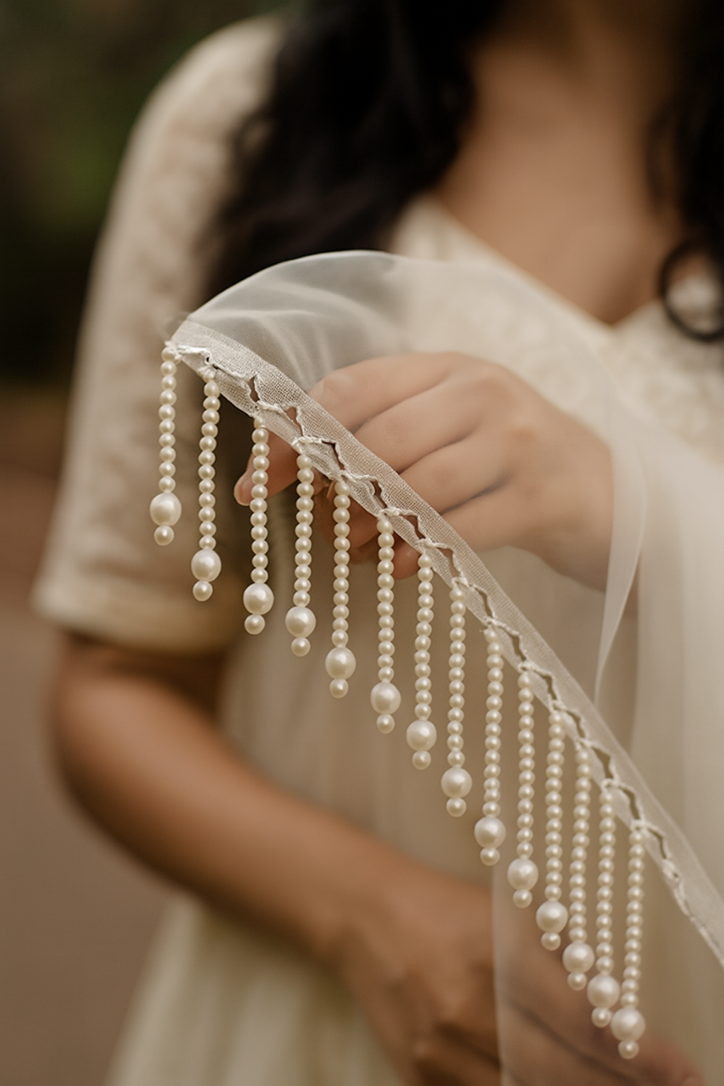 Pearl Latkan Hanging Lace Border For Dupatta & Dress Decoration - Image 3