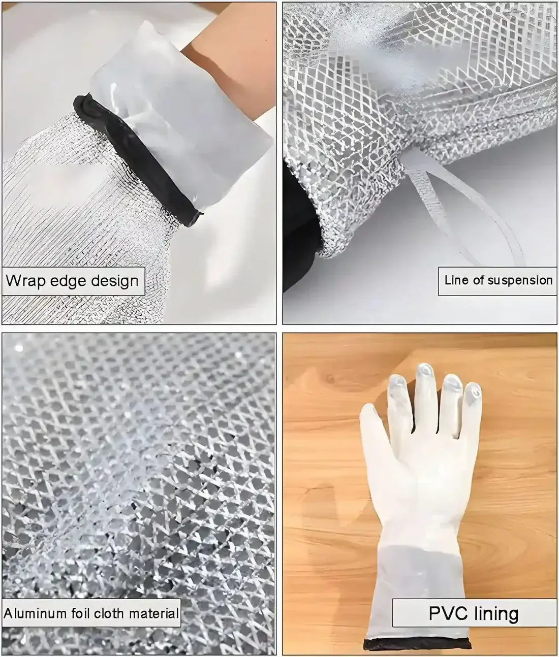 Title: Heavy-Duty Silver Heat-Resistant Oven Mitts - Image 3