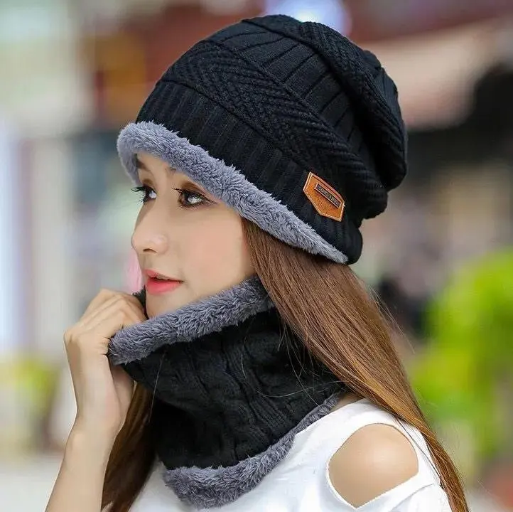 Coral Fleece Scarf Hats Winter Beanies Soft For Men'S And Women'S