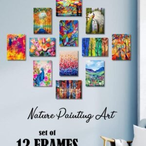 Colorful Nature Themed Canvas Art Prints 12 Pcs Set Wooden Sticky Tiles
