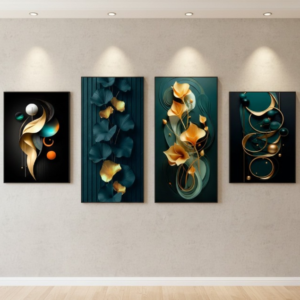 Set of 4 Pcs Modern Abstract Ginkgo Leaves Wall Art Elegant Stylish