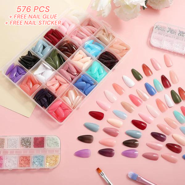 Artificial Nails Pack - 576 Nails With Glue &Amp; Stickers - Image 5